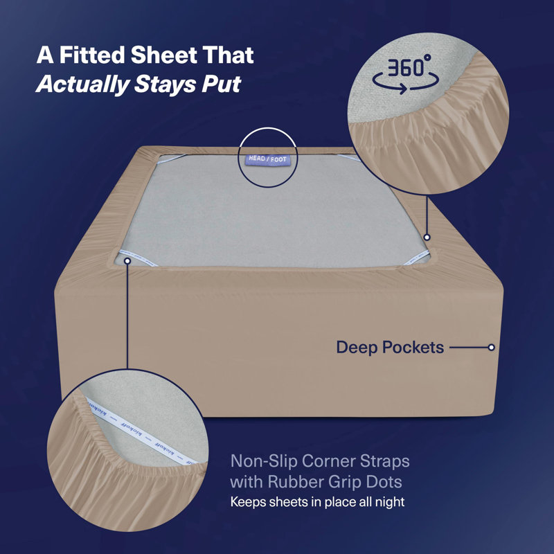 100% Viscose from Bamboo Fitted Sheet Only, 300 Thread Count, Extra Deep Pocket, Elastic with 4 Corner Straps, Cooling & Breathable, Bedding Sheets for Hot Sleepers - Gift-Ready Packaging (Iced Latte)