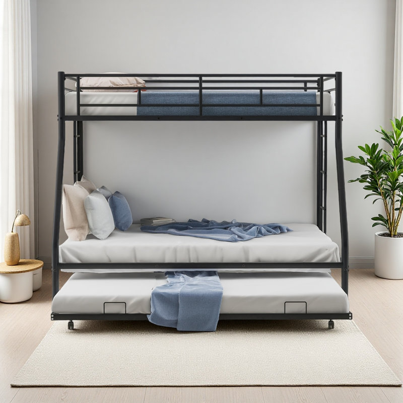 Lit superposé standard avec couchette Comptche par Isabelle & Max ™, Noir, Simple sur double