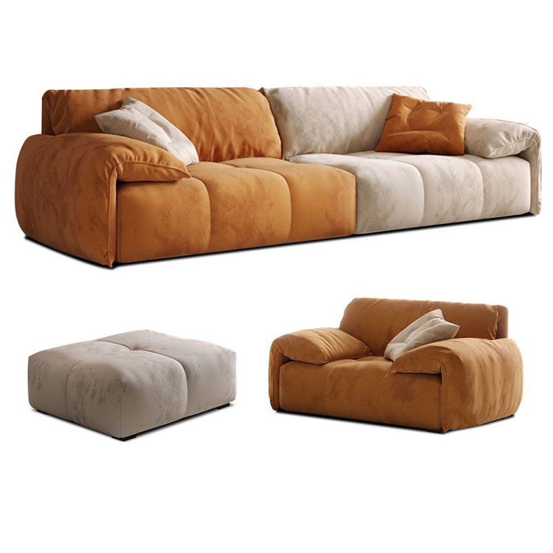 Ensemble de salon 3 pièces orange + blanc 100% polyester