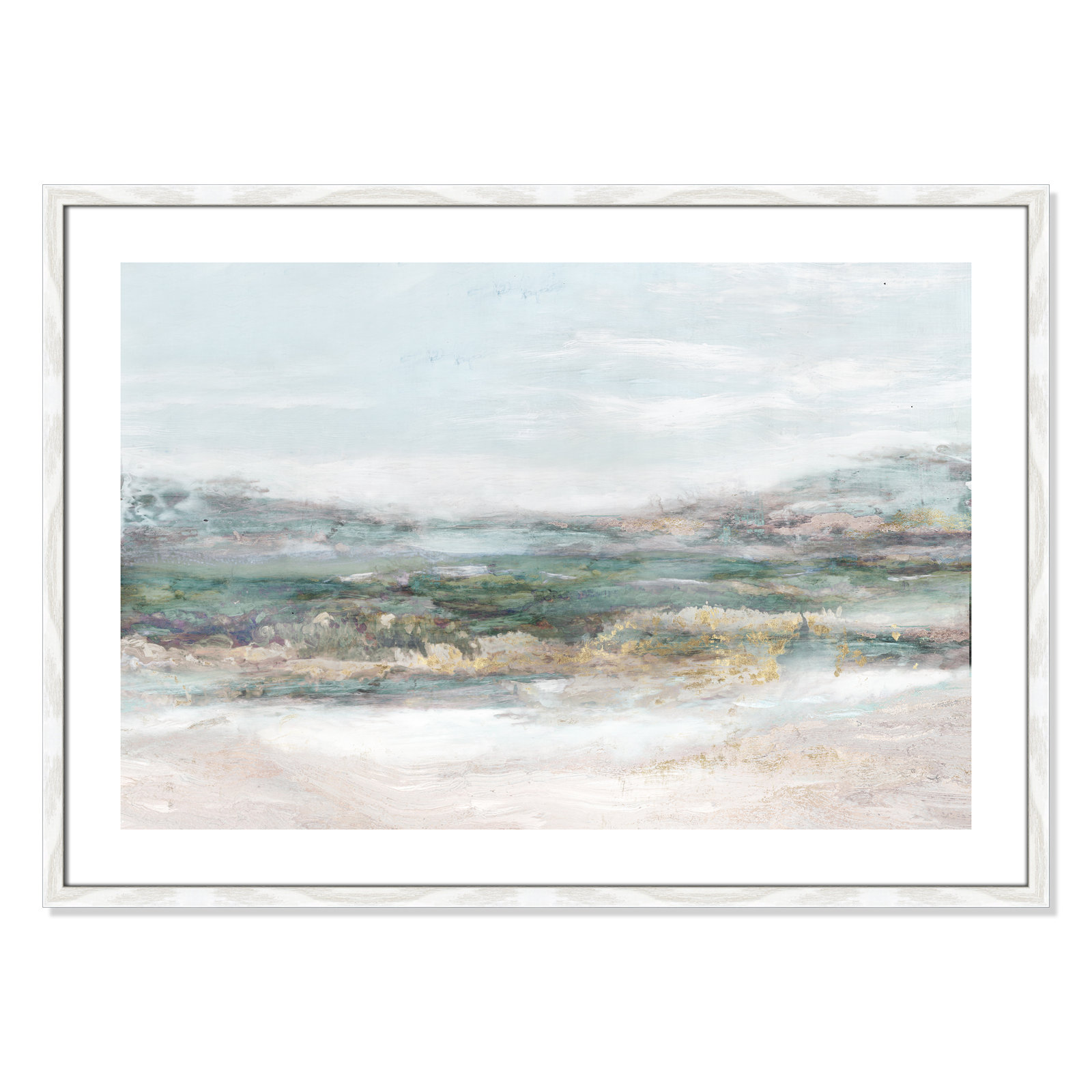 Lori "Dazzling" Painting by Matina Theodosiou, 25.5" H x 35.5" W x 0.75" D, White Wood Grain Framed Paper, White