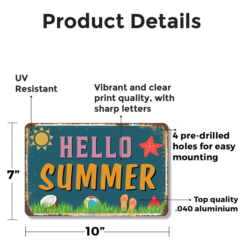 Panneau Hello Hello Summer (paquet de 2) 7 po x 10 po