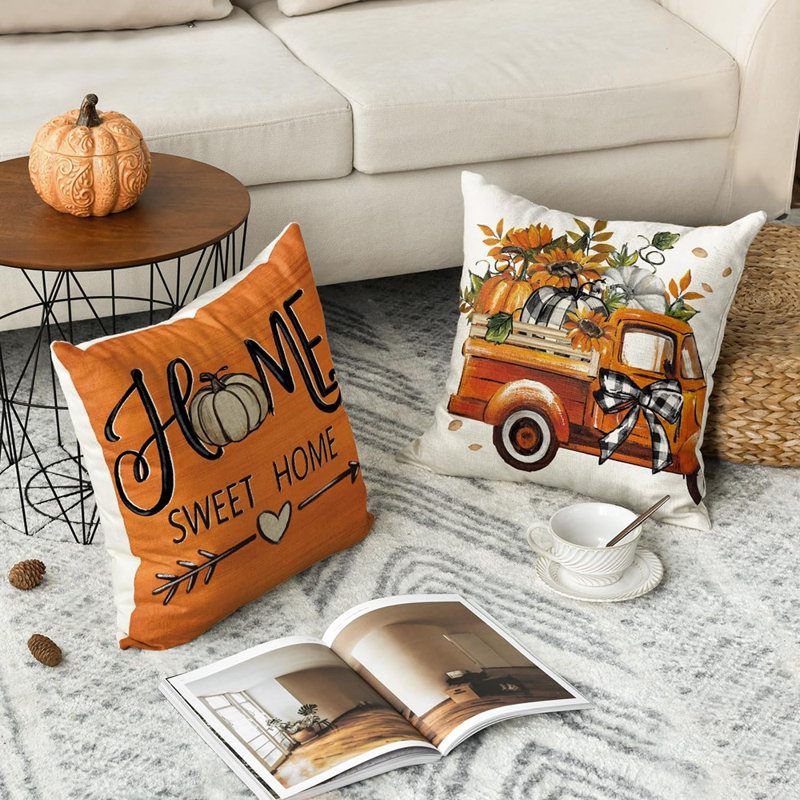 Coussins décoratifs d'automne 18 po x 18 po Automne Citrouille Home Sweet Home