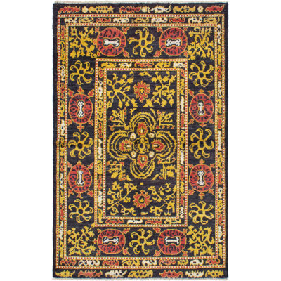 Tapis zone en laine noir/doré 4 pi 10 po x 7 pi 10 po one-of-kind à la main-noué la 2010 shalimar Céline