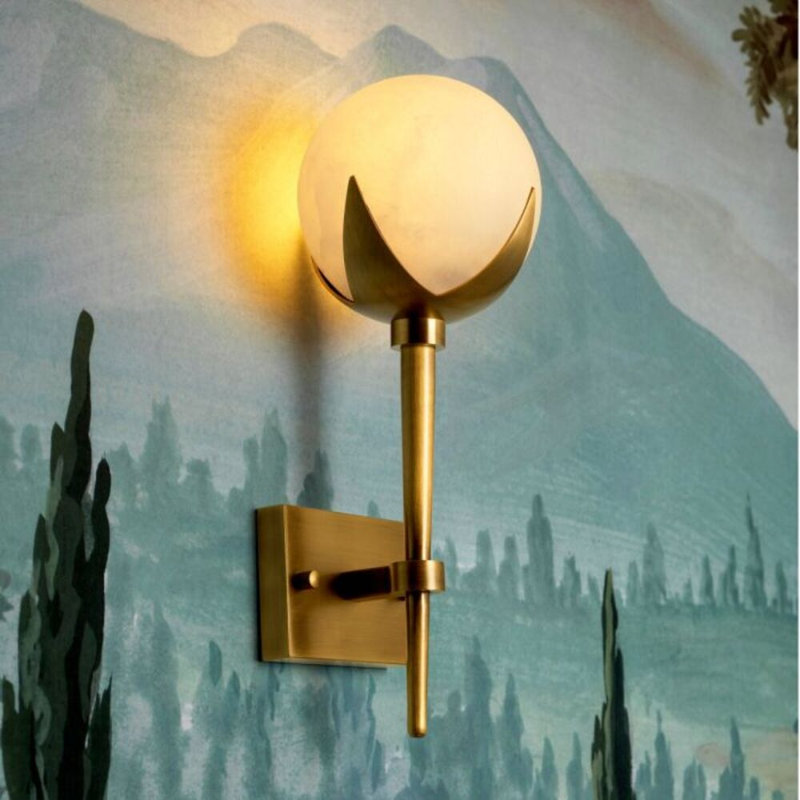 CDJ Wall Lamp Alesa Double antique brass finish alabaster, 1, 13.78" H x 5.51" W x 5.91" D