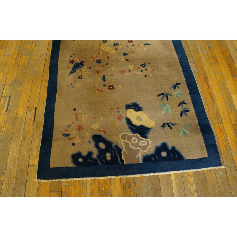 Ivory 1920s Rectangle Small Scatter Size Wool Antique Chinese - Peking Knotted Rug