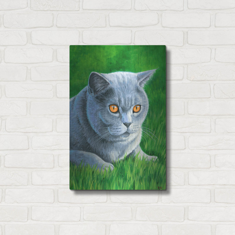 «Gray British Shorthair Cat» par Rebecca Wang, art mural en métal, H 24 po x l 16 po
