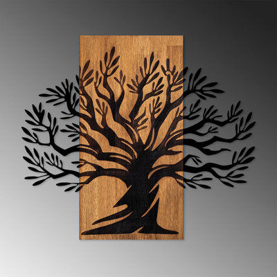 Stylish Decorative Wooden Wall Accessory, Walnut & Black, 22.8 x 26.4 inches | 50% Real Wood, 50% Metal, Thickness: 1.2 inches | Unique Color Variations for a Modern Home Decor Accent & Artistic Touch