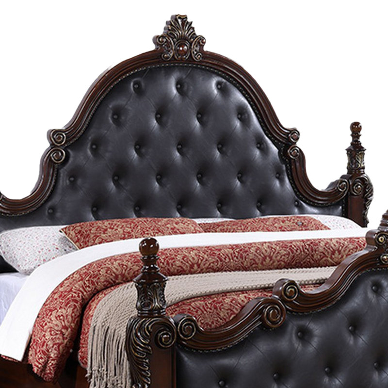 Moni Bed, Tufted Classical Upholstery, King, Black/Cherry Brown