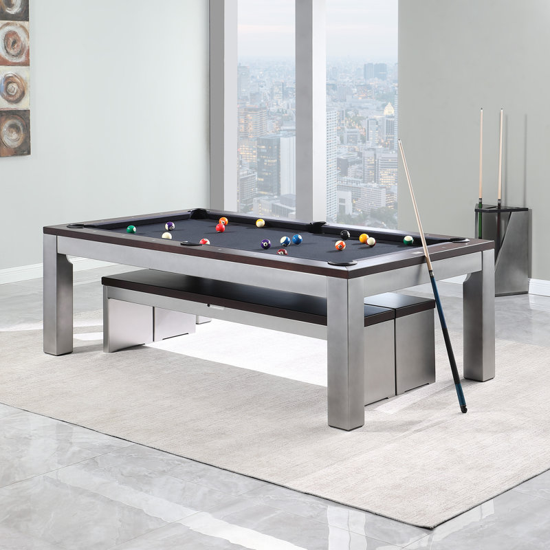 Playcraft Genoa 8' Slate Pool Table With Dining Top & Benches/Professional Installation Included, Dark Green, 7.5'