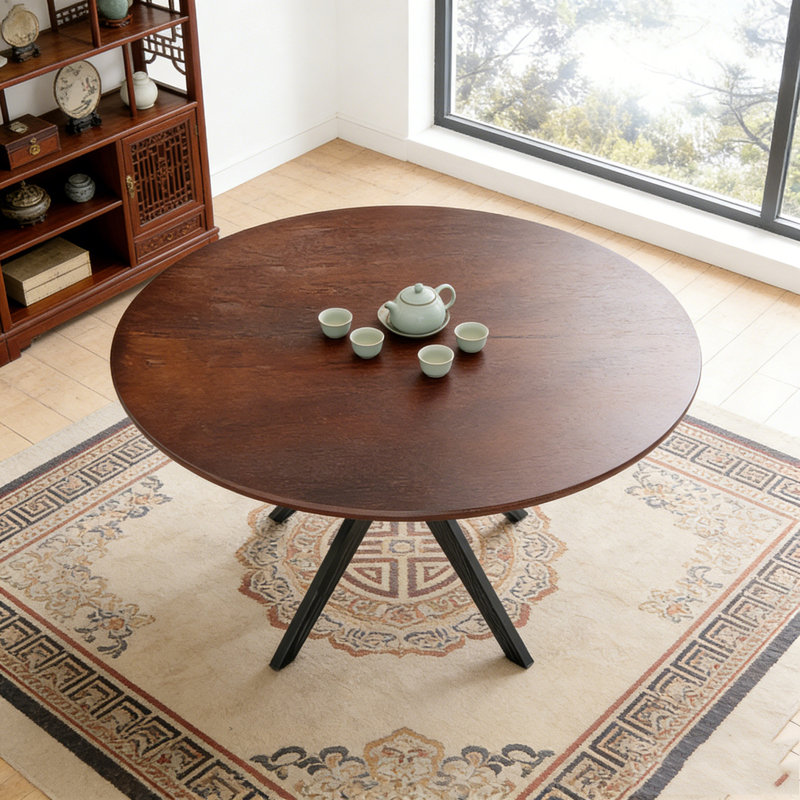 47.2" Solid Wood Round Dining Kitchen Table for 4-6 People, Walnut