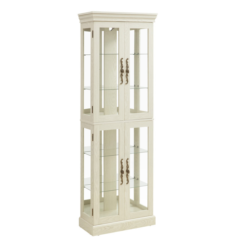 Vitrine lumineuse en verre avec tablettes réglables et cadre en bois, parfaite pour le salon, la cuisine et le garde-manger