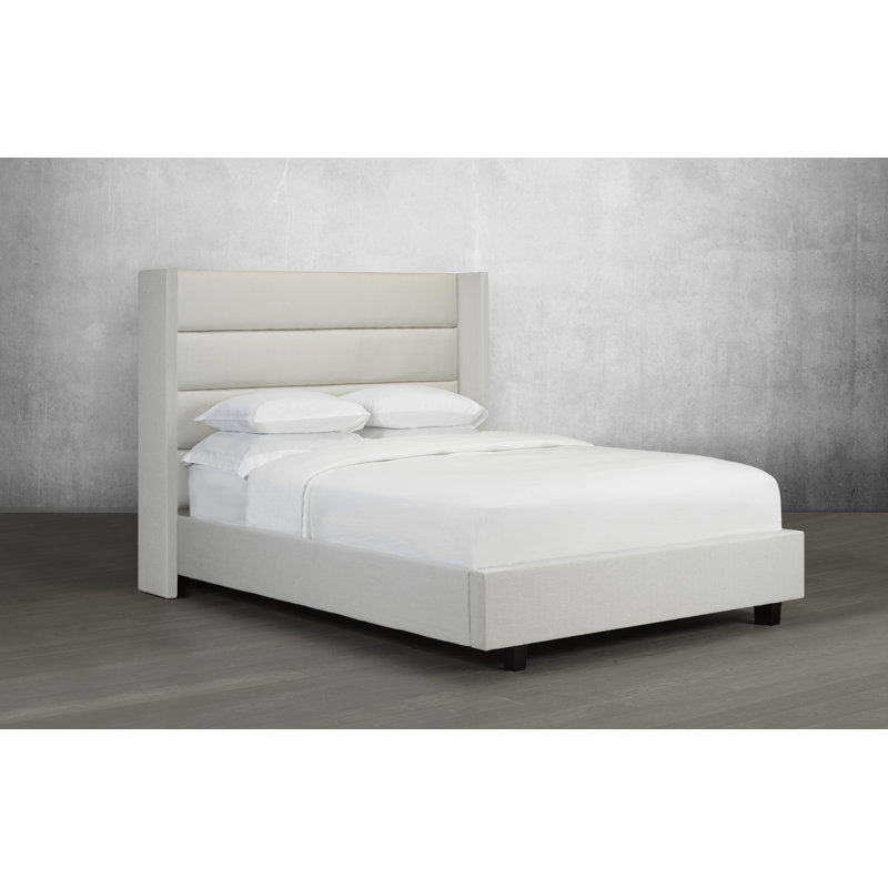 Lit plateforme tapissier avec rangement à profil bas Haslemere, Blanc cassé, Très grand