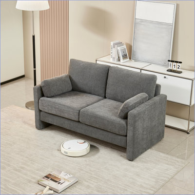 Canapé-causeuse, petit canapé moderne en chenille de style Mid-Century 58,66 po pour petits espaces | Gris foncé | Chenille
