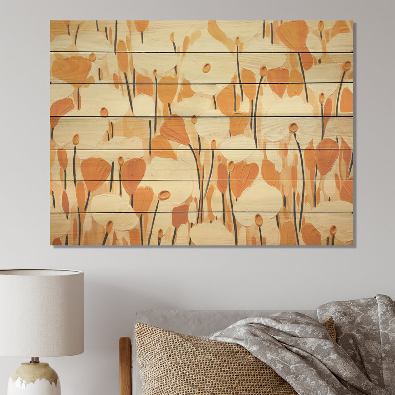 Marigold Minimal Petals Pattern - Marigold On Wood Print, 24" H x 32" W x 0.78" D
