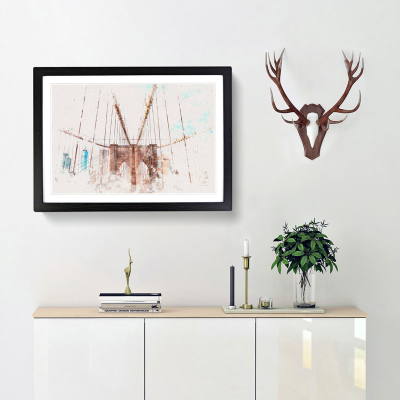 Brooklyn Bridge New York City - Picture Frame Graphic Art Print, 40cm H x 60cm W x 2cm D, Black Framed