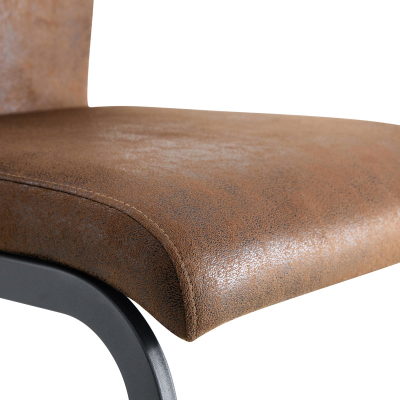 Quatre chaises de salle à manger rétro en suède - Tissu technique, brun et noir, structure en métal, pieds coulissants, style facile à installer avec pieds noirs, fonction, ergonomique