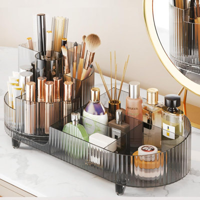 Nouvel organisateur de maquillage rotatif pour coiffeuse avec porte-pinceau, organisateur de rangement pour maquillage cosmétique, organisateur de maquillage de grande capacité