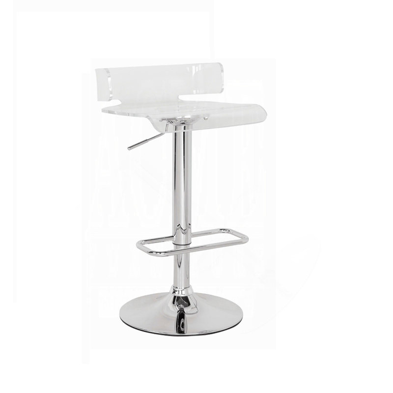 Tabouret de bar à hauteur ajustable avec siège pivotant en acrylique et chrome au design moderne et élégant, Clair
