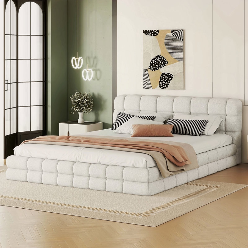 Grand lit plateforme tapissier, Blanc