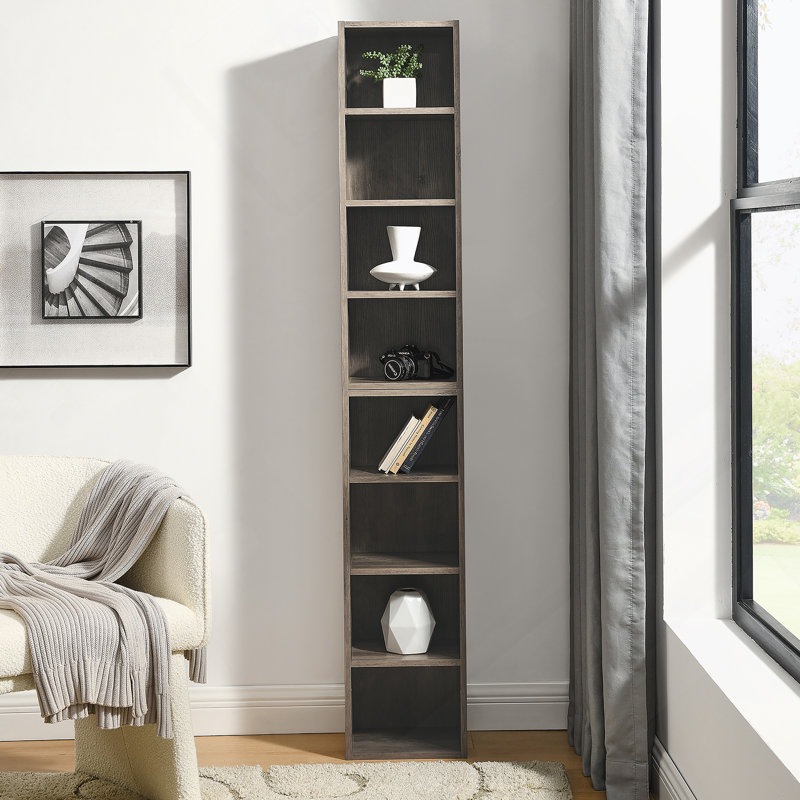 Étagère de rangement multimédia à 8 niveaux, armoire de rangement compacte CD DVD avec tablettes réglables, bibliothèque haute étroite pour le bureau à domicile, bibliothèque multifonctionnelle à deux étages