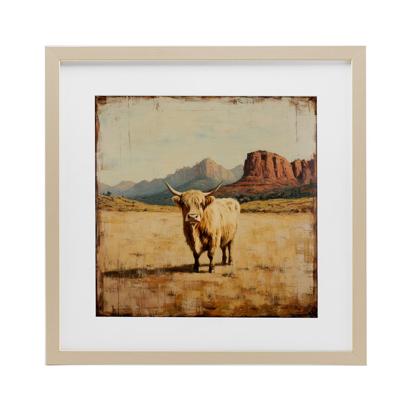 «Desert Cow Portrait», reproduction sous verre encadrée, design par Petal Prints Design, H 16 po x l 16 po