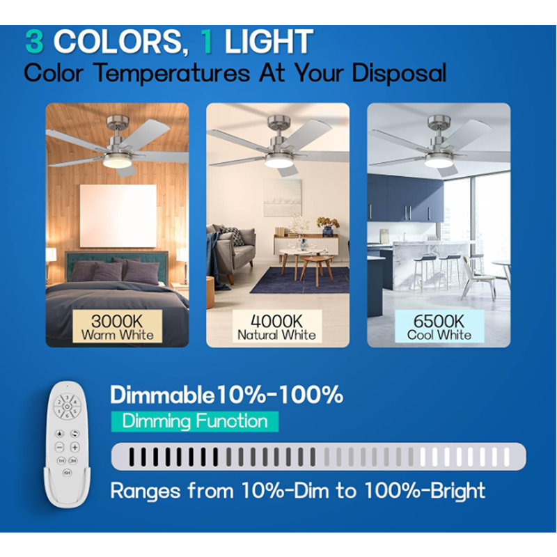 52 Inch Solid Wood Ceiling Fan With Lights And Remote, L...