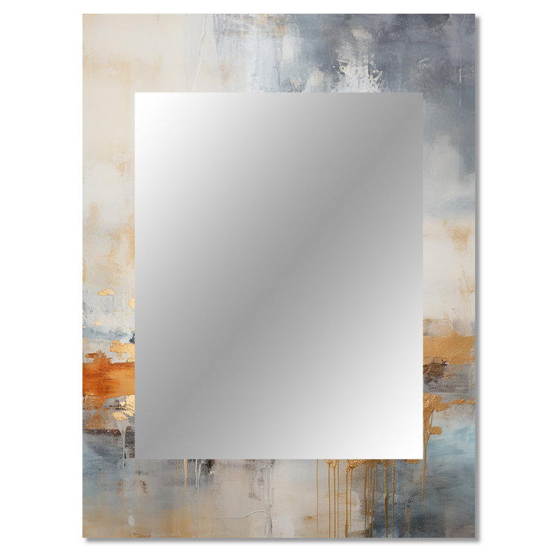 Minimalisme beige et or vague Horizon I - grand miroir mural côtier, miroir décoratif beige, impression d'art en métal