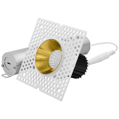 Projecteur encastré à DEL 1 pouce sans cadre avec réflecteur en laiton LUXRITE 10W, 850LM, 5CCT, angle de faisceau de 38 °, à intensité variable, poussoir N-Lock, CRI90, homologué IC, ETL