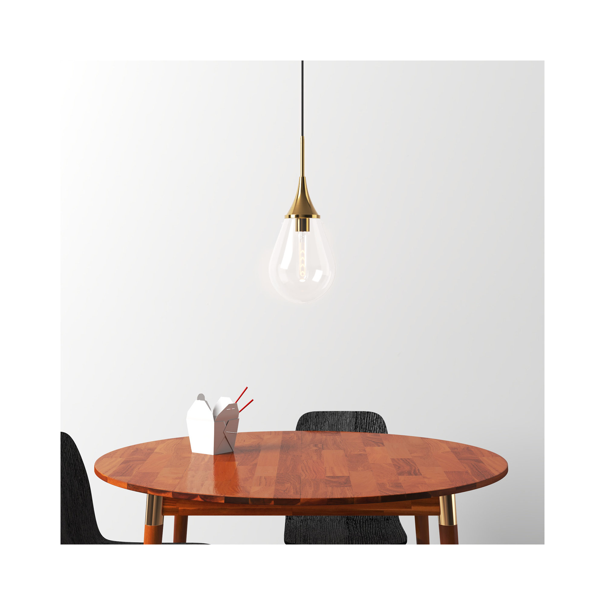 Hoye Single Light Glass Dimmable Pendant, 13.88"H x 8.63"W x 8.63"D, Gold, Clear