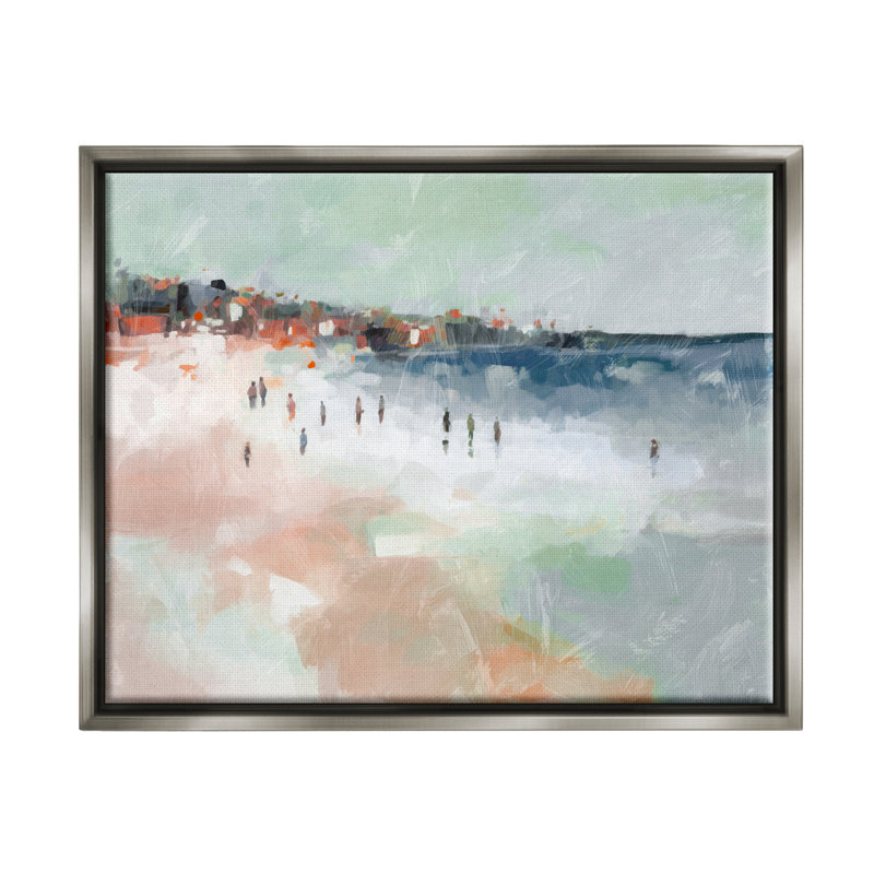 «Abstract People On Shore» par Ziwei Li, Cadre flottant gris lustré, H 16 po x l 24 po