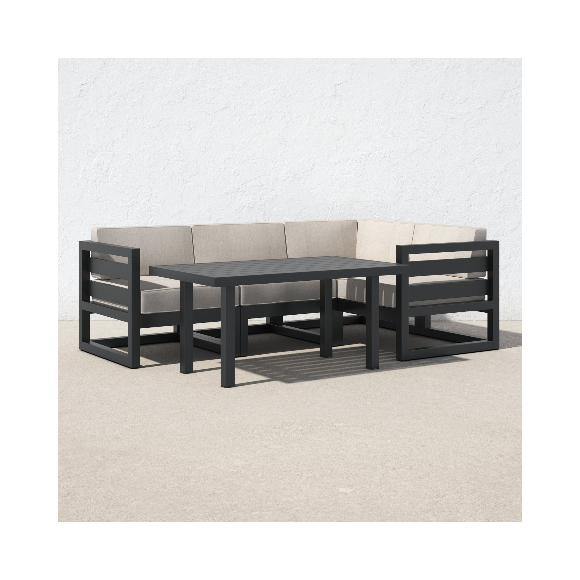 Smith 5 Piece Sectional Seating Group with Sunbrella® Cushions, Slate, Cast Silver