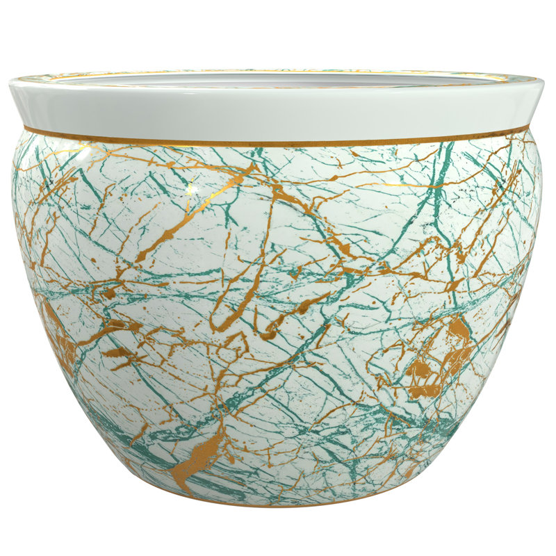 14" Abstract Green & Gold Fishbowl