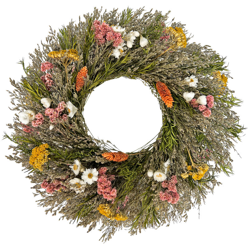 Preserved Botanical Wreath – Natural Mixed Blooms, 14" W x 14" H x 3" D