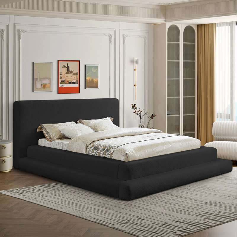 Lit tapissier Hoffarth, Double, Tissu en teddy imitation Shearling noir