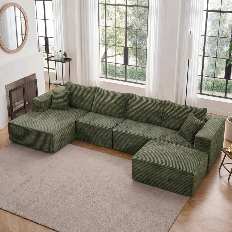 Canapé modulaire rembourré 4 pièces Kapellen, Vert, Orienté à gauche (vu de face)