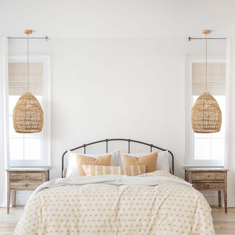 Annasha Pendant Light – 15" Natural Rattan Plug-In or Hardwired Light Fixture for Kitchen, Dining Room, or Bedroom in Boho and Coastal Styles
