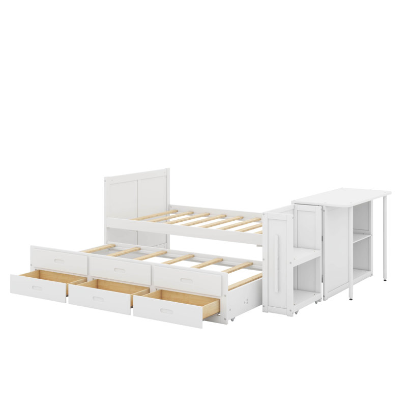 Lit plateforme simple en bois avec bureau, Blanc