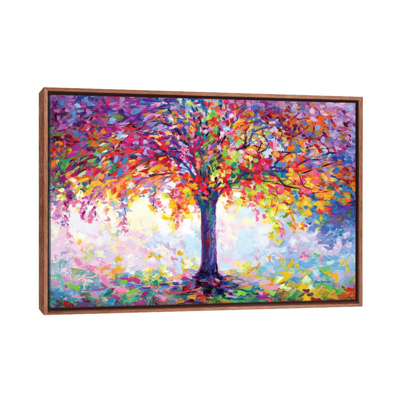 «Tree of Happiness» par Leon Devenice, H 32 po x l 48 po, Impression encadrée, Bois foncé rustique