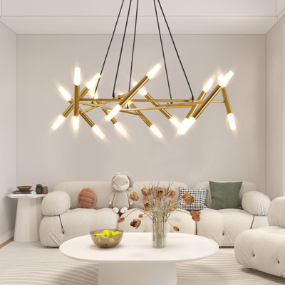 Luminaire de lustre moderne doré de 41 po, conception de branche avec tubes givrés, cordons noirs, luminaire suspendu à hauteur réglable pour la salle à manger, le salon ou l'îlot de cuisine (ampoule non incluse)