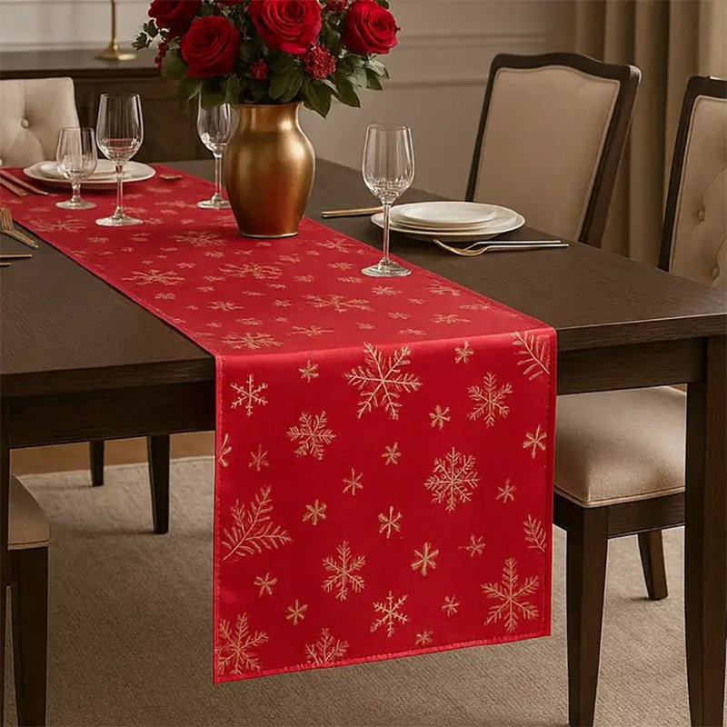 Red Holiday Foil Snowflake 16"x54" Table Runner, 72" x 16"
