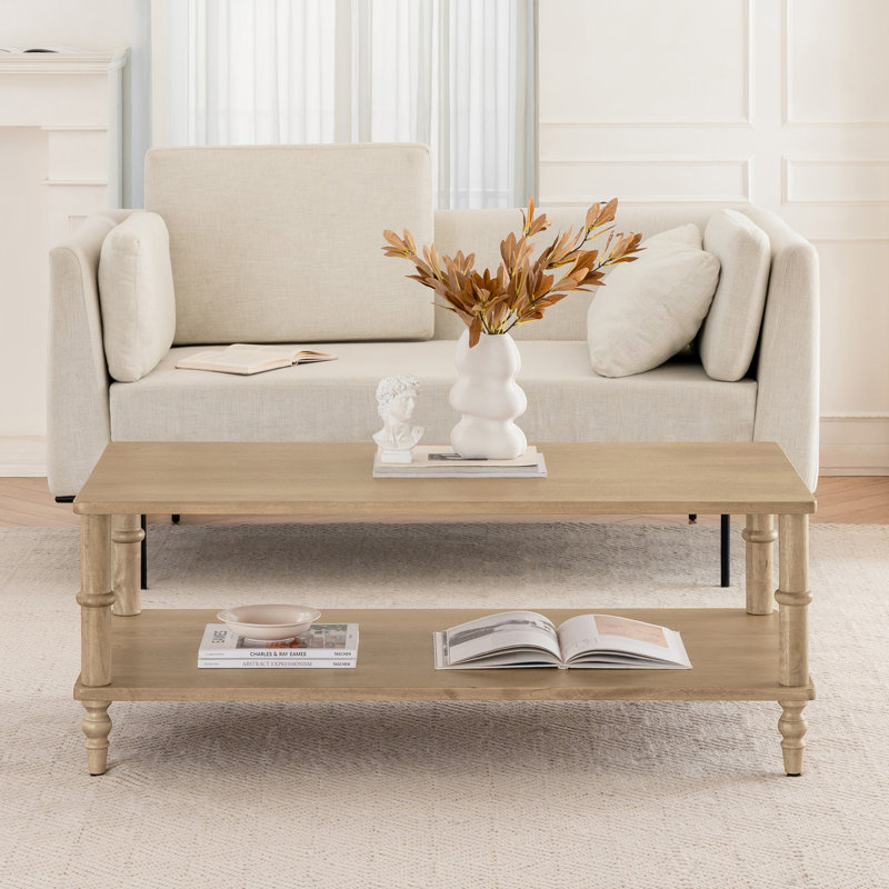 Table basse en bois massif avec rangement à 2 niveaux Orleans