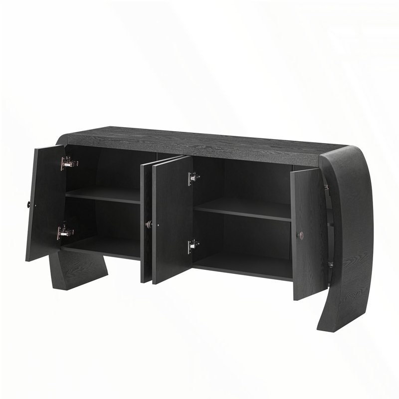 Armoire de rangement élégante en placage de frêne à quatre portes, Noir