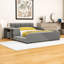 Lit plateforme tapissier en bois avec bureau de chevet, tabouret rond et tête de lit-1643355950-1643355948
