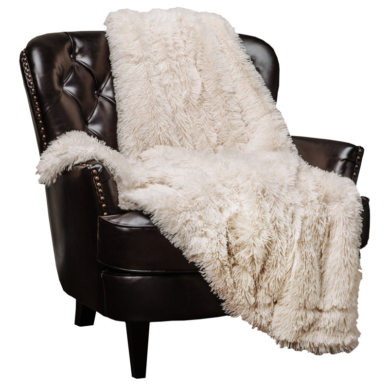 Long jeté en imitation fourrure de type sherpa à poil long très élégant Shaggy, l 85 po x L 92 po, Crème