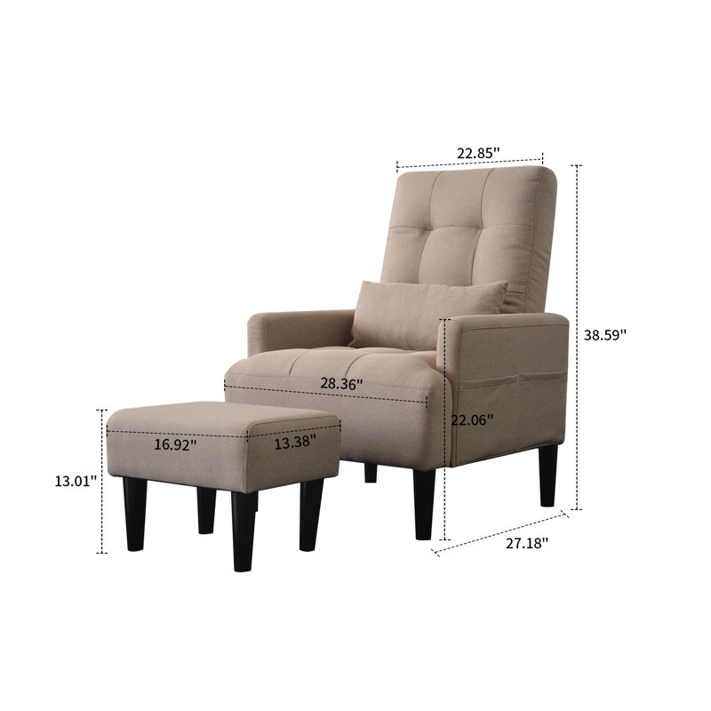 Chaise d'appoint rembourrée avec repose-pieds avec rangement Sisto, Brun