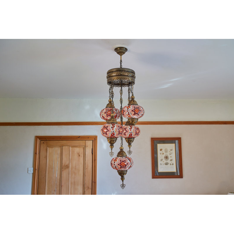 Karlie 5 - Light Bronze Cluster Pendant, Red/Orange