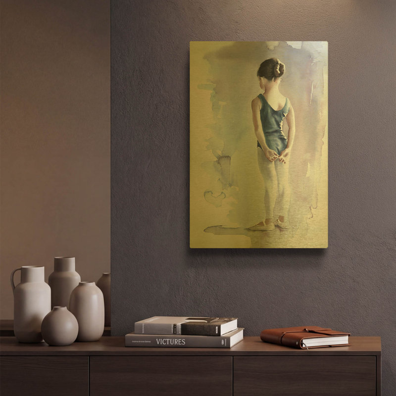«First Day At Ballet» par Aimee Del Valley, art mural en métal doré, 12 po x 16 po, 12"x16"