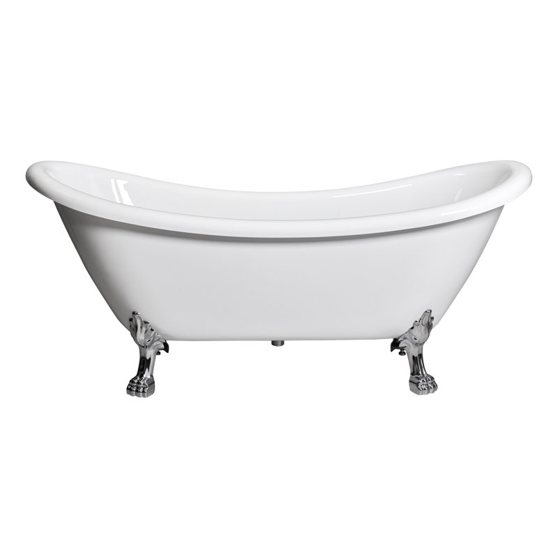 Daphne 59" x 30" Freestanding Soaking Acrylic Bathtub, White, Chrome Tiger