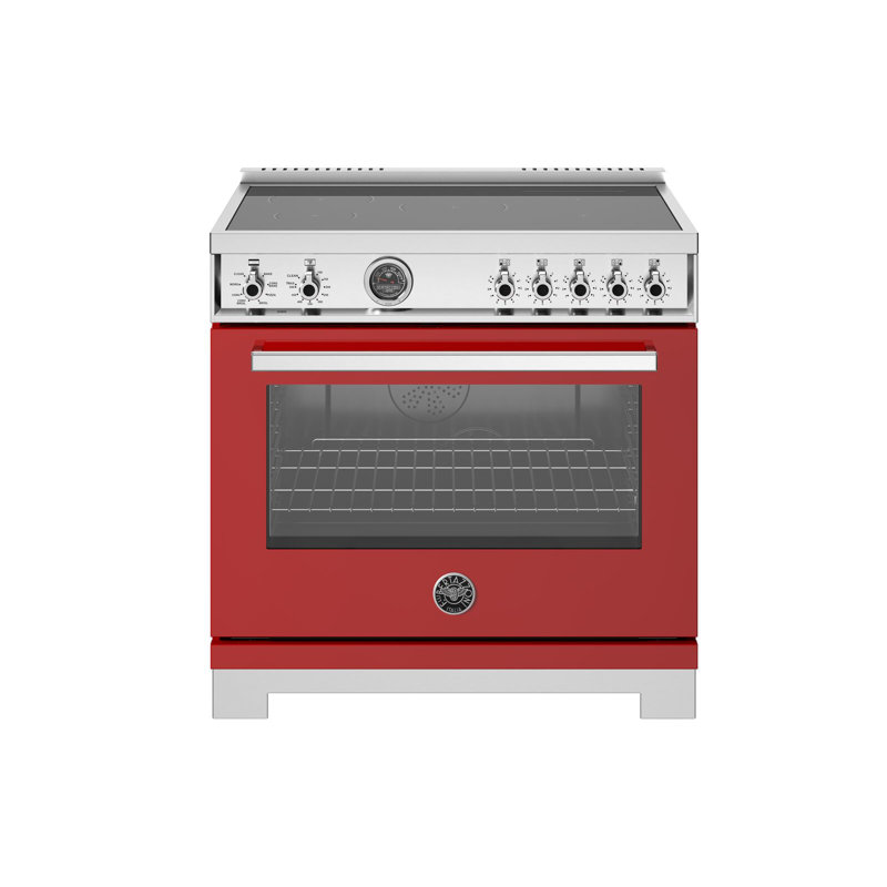Professional Series Induction Range 36" - 5 Heating Zones + Cast-iron Griddle - Self-clean Oven, Red Gloss