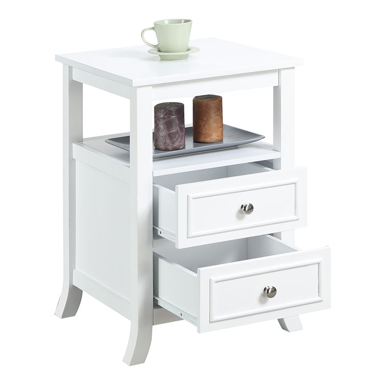 Table de bout à deux tiroirs avec tablette Cahoon, Blanc